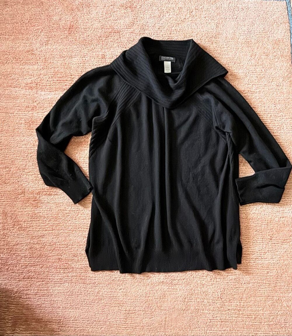 Jones New York Collection Black 100% Cashmere Cowl Neck Sweater Size 3X